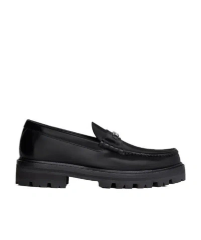 Celine Logo-plaque Leather Loafers In Black