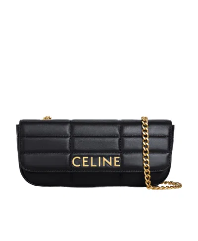 CELINE LONG CHAIN SHOULDER BAG MATELASSE MONOCHROME CELINE IN QUILTED GOATSKIN