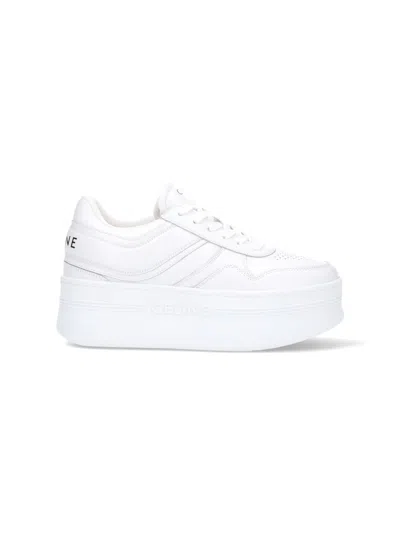 Celine Logo Platform Sneakers In White