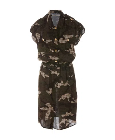 Celine Logo-print Camouflage Dress In Black