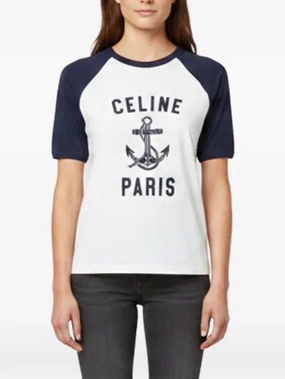 Pre-owned Celine Logo Print Raglan Sleeve T-shirt In White