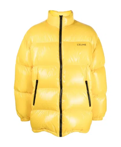 Celine Logo Printed Down Jacket In Yellow