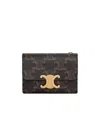 Celine Triomphe Small Wallet In Brown Canvas With Leather Trims For Women In Brown