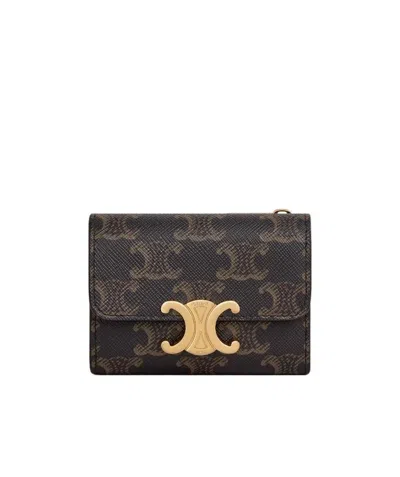 Celine Triomphe Canvas Compact Wallet In Brown