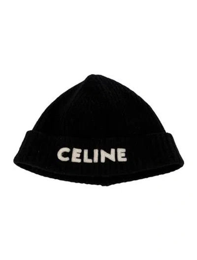 Pre-owned Celine Logo Ribbed Beanie In Black