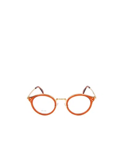 Celine Logo Round Frame Flat Mirror In Orange