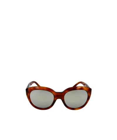 Celine Logo Round Frame Sunglasses In Brown