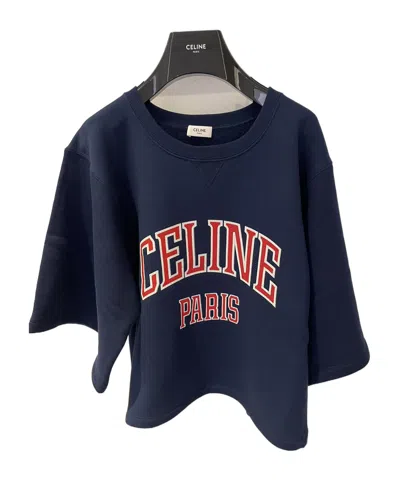 Celine Logo Round-necked T-shirt In Blue