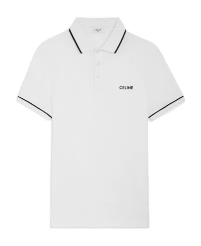Celine Logo Short-sleeved Polo Shirt In White