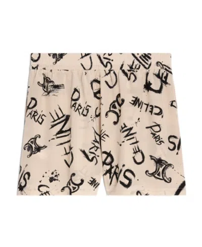 Celine Logo Shorts In Nude