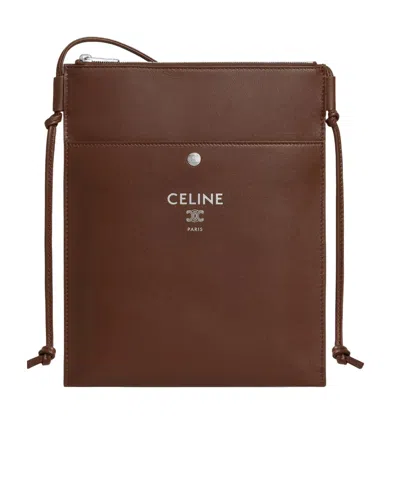 Celine Logo Shoulder Bag In Brown