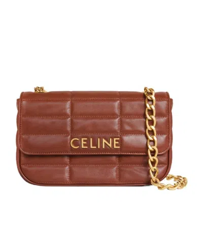 Celine Logo Shoulder Bag In Brown