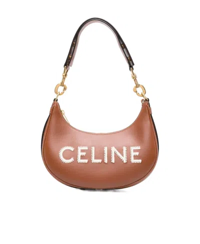 Celine Logo Shoulder Bag In Brown