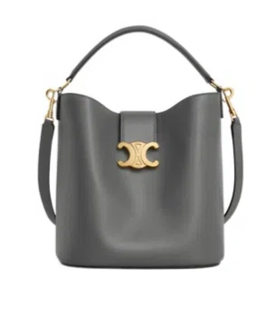 Celine Logo Shoulder Bag In Gray