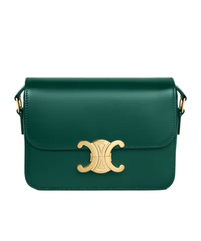 Celine Ten Triomphe Clamshell Shoulder Bag In Racing Green