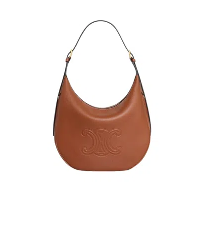 Celine Logo Shoulder Bag In Brown