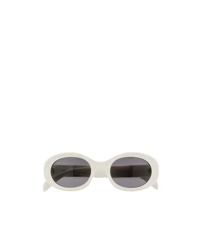 Celine Logo Sign Oval Frame Sunglasses In White