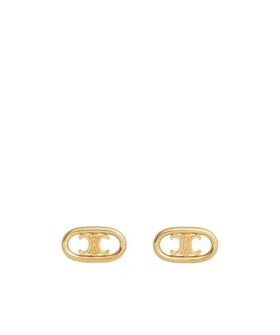 Celine Logo Small Earrings In Yellow