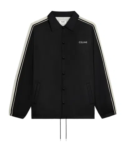 Celine Striped Webbing-trimmed Logo-print Nylon Jacket In Black