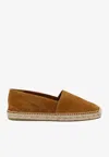 Celine Logo Suede Espadrilles In Brown