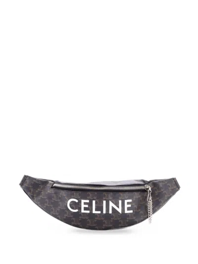 Pre-owned Celine Logo Triomphe Coated Canvas Belt Bag In Brown