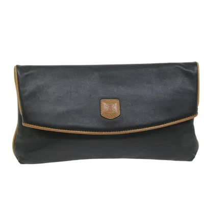 Pre-owned Celine Logo Triomphe Pouch Leather Black Leather Clutche & Pouche Bag ()