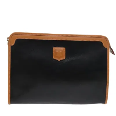 Pre-owned Celine Logo Triomphe Pouch Leather Black Leather Clutche & Pouche Bag ()