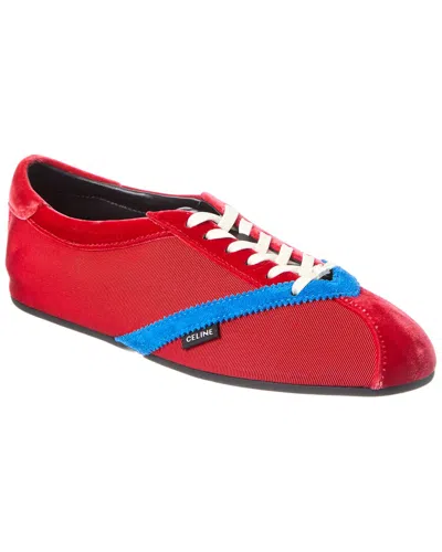 Celine Logo Velvet & Suede Sneaker In Red