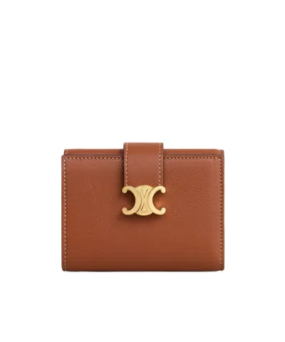 Celine Logo Wallet In Brown