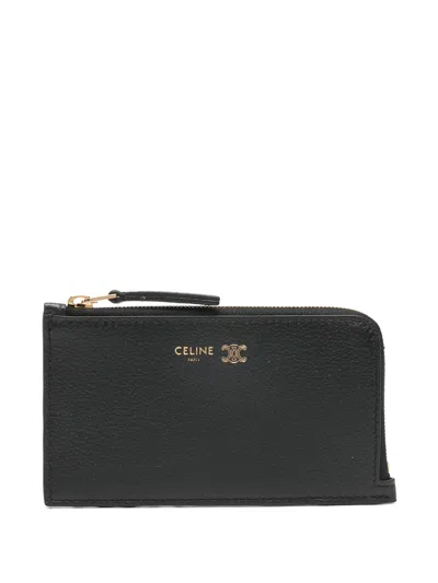 Celine Long Leather Zip Card Holder In Black
