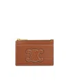 Celine Logo-patch Leather Wallet In Brown