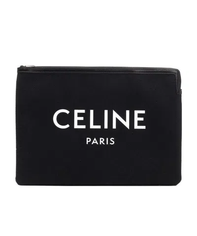 Celine Logo Zipper Handbag In Black