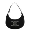 Celine Ava Triomphe Strass Velvet Shoulder Bag In Black
