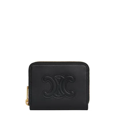 Celine Logo Zipper Wallet In Black
