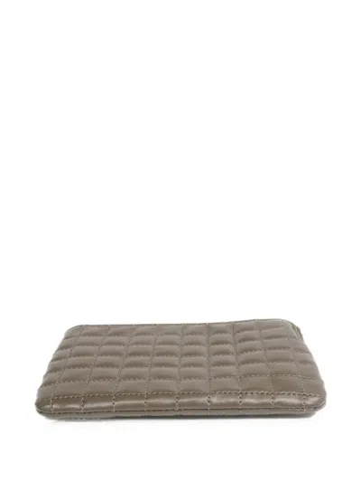 Pre-owned Celine Logo-charm Quilted Coin Purse In Green