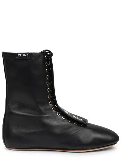 Celine Logo-embossed Lambskin Ankle Boots In Black