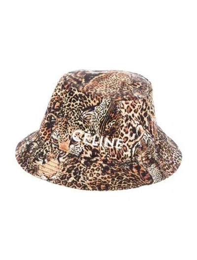 Pre-owned Celine Logo-embroidered Cotton-gabardine Bucket Hat In Neutral