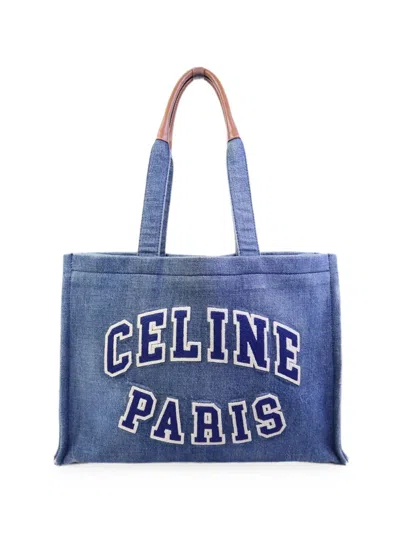 Pre-owned Celine Logo-patch Denim Tote Bag In Blue
