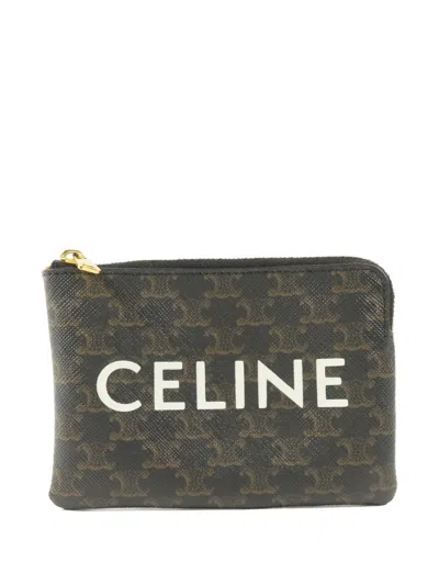 Pre-owned Celine Logo-print Coin Case In Black