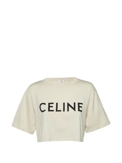 Pre-owned Celine Logo-print Cropped T-shirt In Neutrals