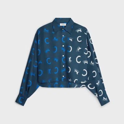 Celine Logo-print Horse-and-carriage Shirt In Blue