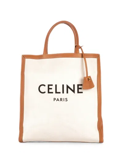 Pre-owned Celine Logo-print Leather-trim Tote Bag In Neutrals