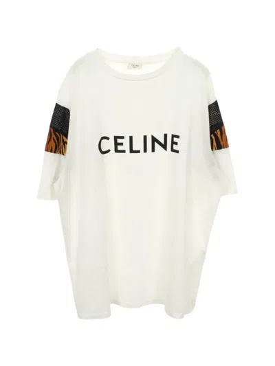 Pre-owned Celine Logo-print Leopard-detail T-shirt In White