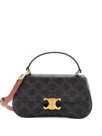 Pre-owned Celine Lola Triomphe Top Handle Bag Triomphe Coated Canvas Teen Satchel In Brown