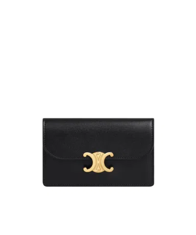 Celine Long Card Holder With Flap Triomphe  In Shiny Calfskin