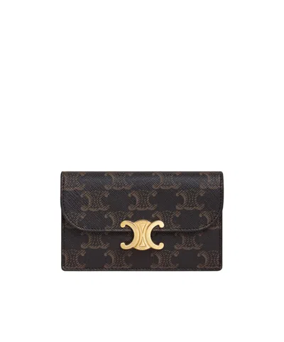 Celine Long Card Holder With Flap Triomphe  In Triomphe Canvas In Brown