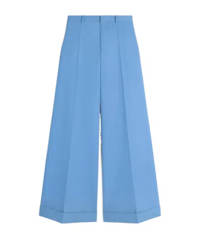 Celine Long Docks Trousers In Diagonal Wool In Blue