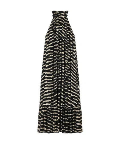 Celine Long Dress In Lamé Tiger Silk In Black/gold