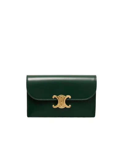 Celine Long Flap Card Holder In Green