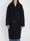 Celine Long Double-breasted Wool Peacoat With Notch Lapel In Black